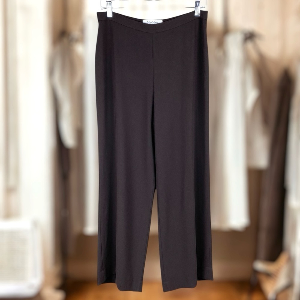MaxMara Dress Trousers Pants Expresso Brown Women’s Size 10 Wide Leg High Rise - Picture 2 of 10
